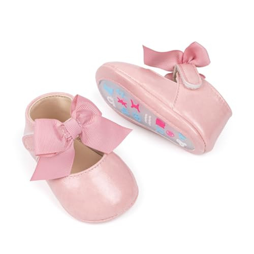 Oamico Infant Baby Girls Mary Jane Flats Non Slip Rubber Sole with Bownot Toddler First Walkers Princess Wedding Dress Shoes | Amazon (US)