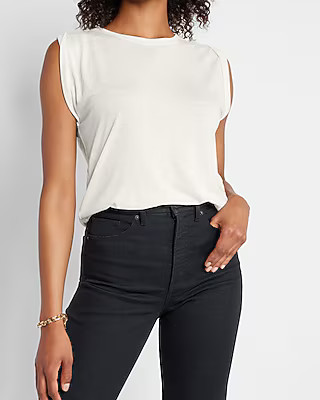 Skimming Linen-blend Crew Neck Muscle Tank | Express