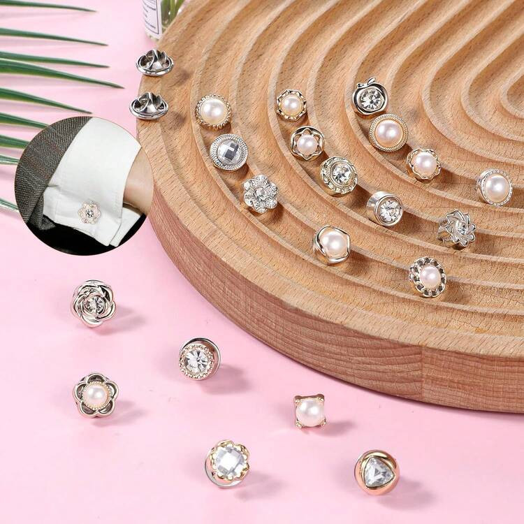 20pcs Women's Shirt Brooch Buttons, Seamless Invisible Pearl Brooch Buttons, Collar Cover Decorative Pins, Cover Up Modesty Pins, Prevent Accidental Exposure Decorative Pins | SHEIN