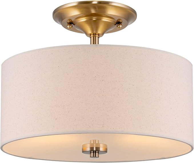 Kira Home Addison 13" 2-Light Semi-Flush Mount Ceiling Light Fixture with Off-White Fabric Drum S... | Amazon (US)