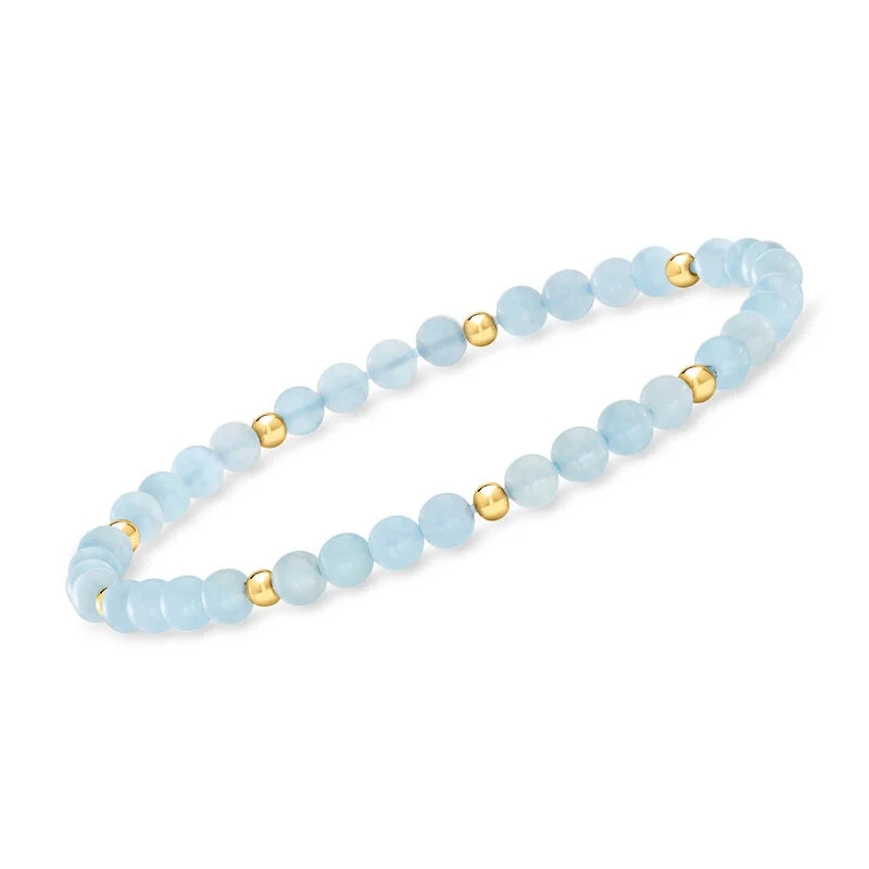 20.00 ct. t.w. Aquamarine Bead Stretch Bracelet with 14kt Yellow Gold | Ross-Simons