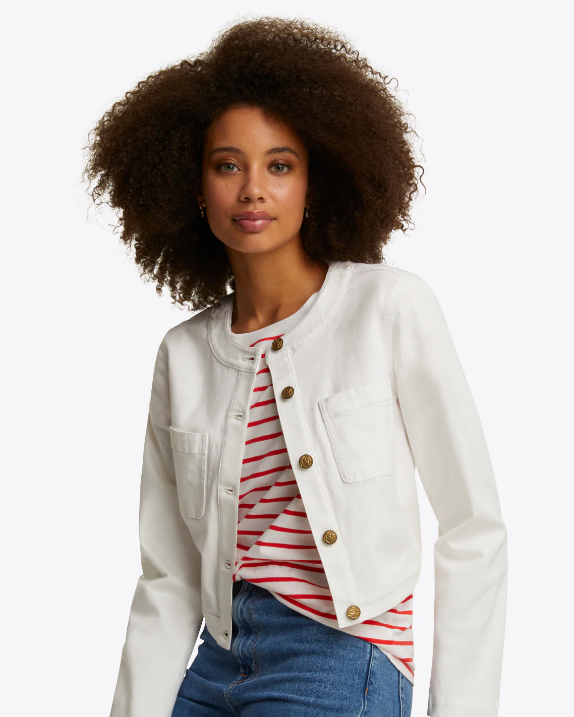 Collarless Jacket in White Denim | Draper James (US)
