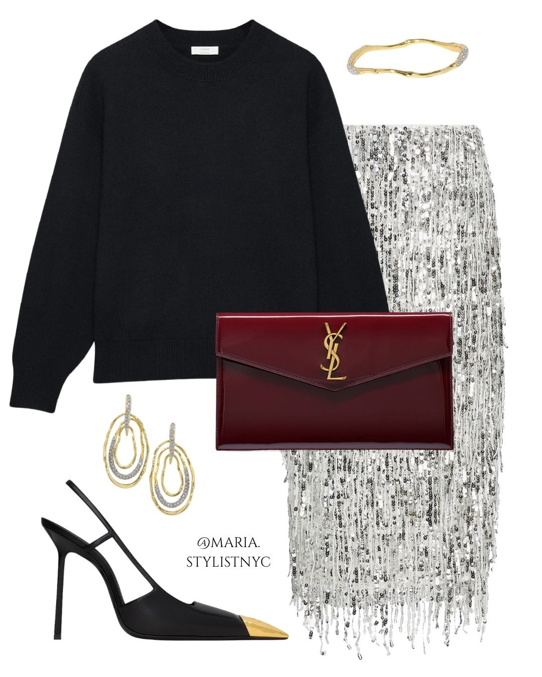 By pairing a matte black cashmere sweater with a high-shine fringe sequin skirt, the outfit achieves a balanced "high-low" silhouette. It’s sophisticated enough for a gallery opening, yet festive enough for a New Year’s Eve celebration.

#LTKHoliday #LTKootd #LTKSeasonal