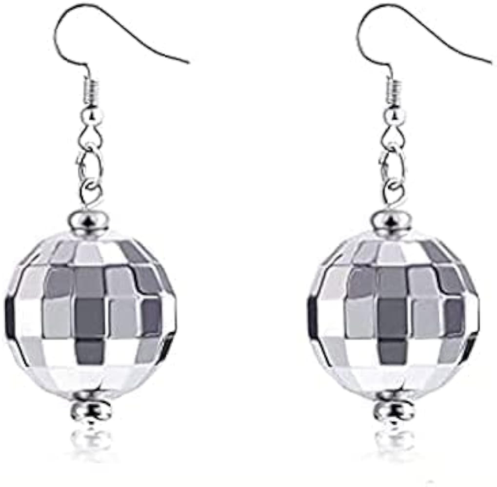 Disco Ball Earrings For Women, Mirrorball Earrings 70'S Disco Prom Earrings Cool Silver Hoop Dang... | Amazon (US)