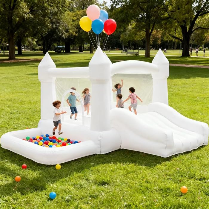 White Inflatable Bounce House Indoor/Outdoor, Jumper with Slide and Water Pool/Ball Pool for Outd... | Amazon (US)