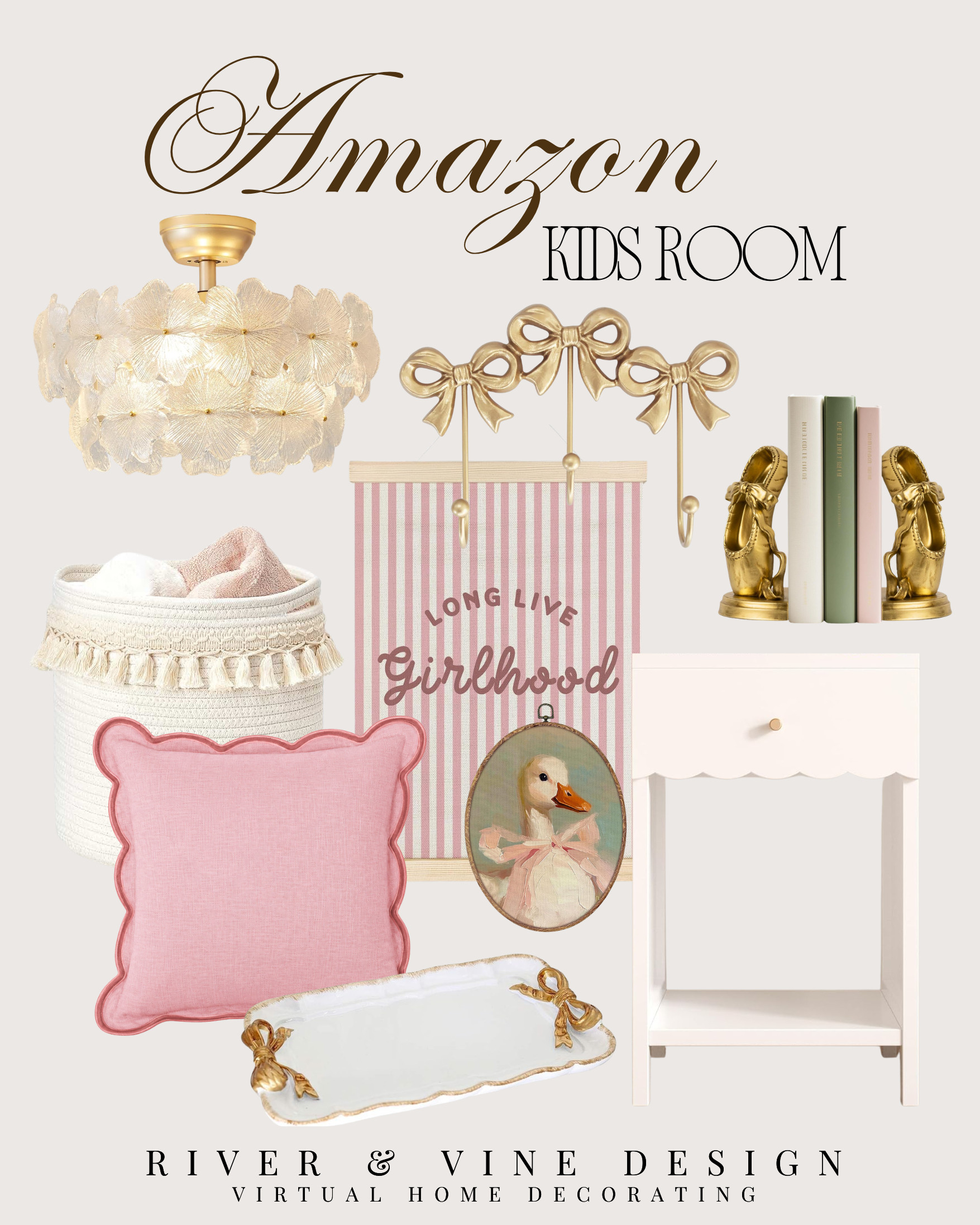 Amazon has been so good lately for kids room decor. ✨

From the bow hooks and scalloped nightstand to the floral lighting and vintage-inspired artwork, these pieces make it easy to create a space that feels playful, elevated, and designer styled without spending a fortune.

I love mixing soft pinks, warm brass, and whimsical details to create rooms that feel sweet but still timeless enough to grow with them. The little details really do make the whole room feel custom.

I may receive a commission from purchases made through my links. 

 #LTKHome