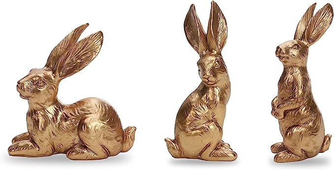 DN DECONATION Golden Polyresin Bunny Decor Rabbit Figurines, Easter Bunny Statue Set of 3 for Spr... | Amazon (US)