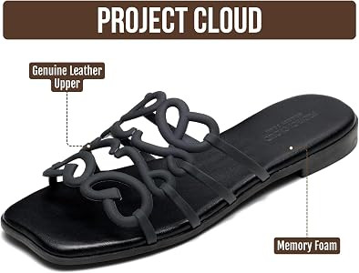 Project Cloud Womens Sandals with Memory Foam - Genuine Leather Sandals for Women 2026 - Flats - ... | Amazon (US)