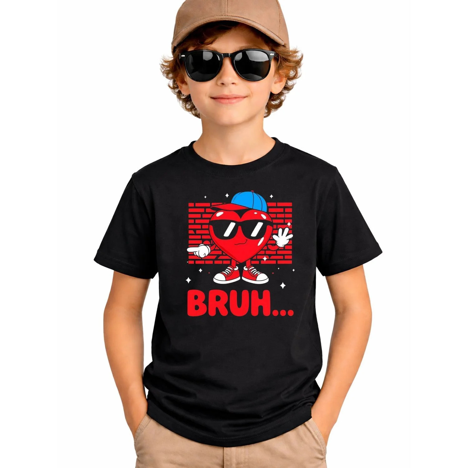 Funny Meme Bruh Valentine Groovy Heart Boy Kid T-Shirt | Walmart (US)