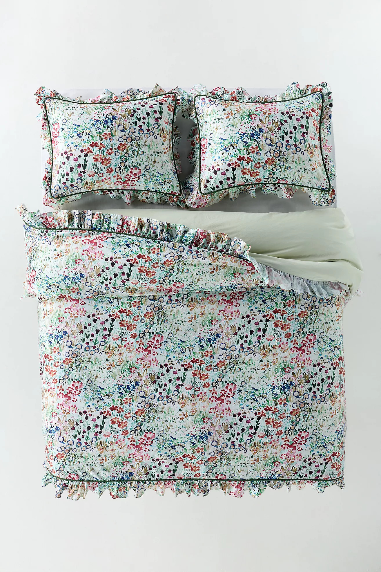 @nestingwithgrace Cotton Sateen Floral Printed Ruffle Duvet | Anthropologie (US)