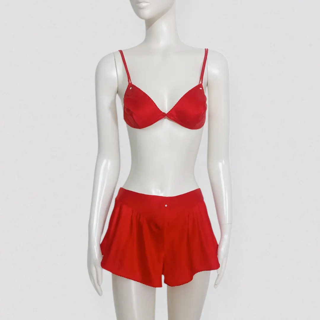 VALENTINO – Red satin silk lingerie co-ord (triangle Bra + mini shorts) | Etsy (US)