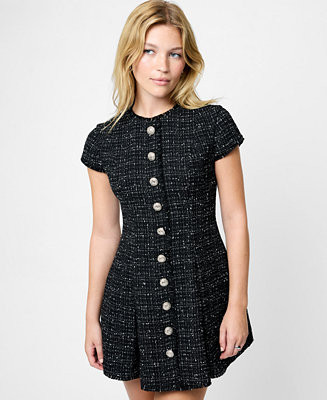 French Connection Women's Speckled Tweed Pleated Mini Dress - Macy's | Macy's