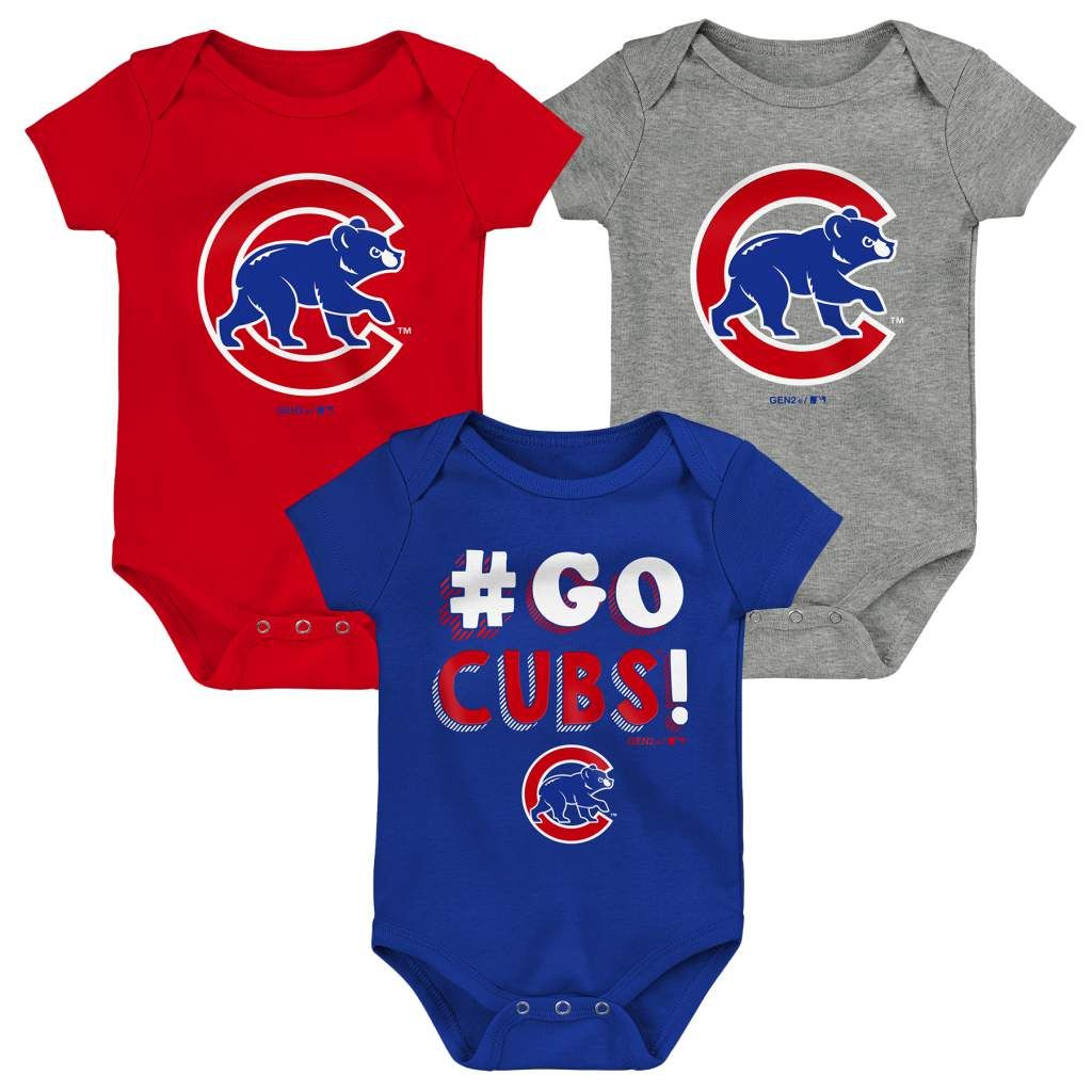 Infant Chicago Cubs Royal/Red/Gray Born To Win 3-Pack Bodysuit Set | MLB Shop