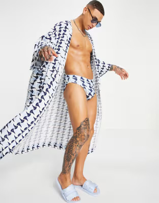 ASOS DESIGN Set super longline kimono in blue tile print | ASOS (Global)