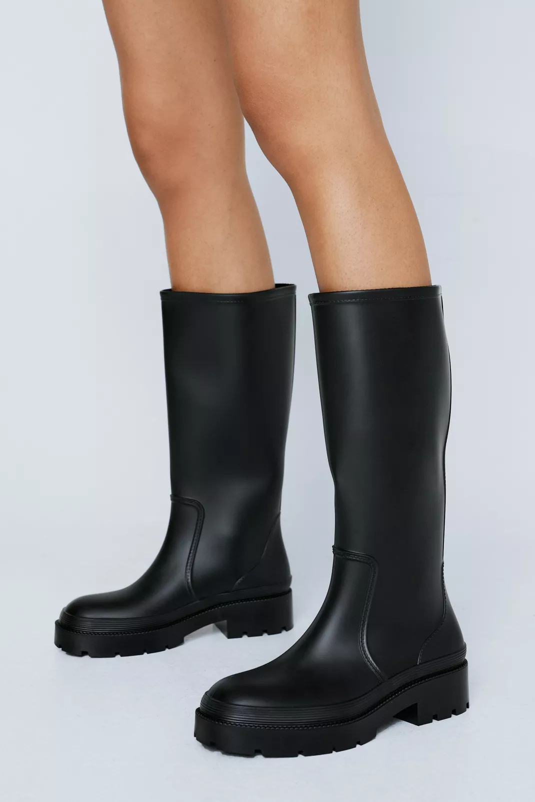 Rubberized Knee High Chunky Wellies | Nasty Gal US