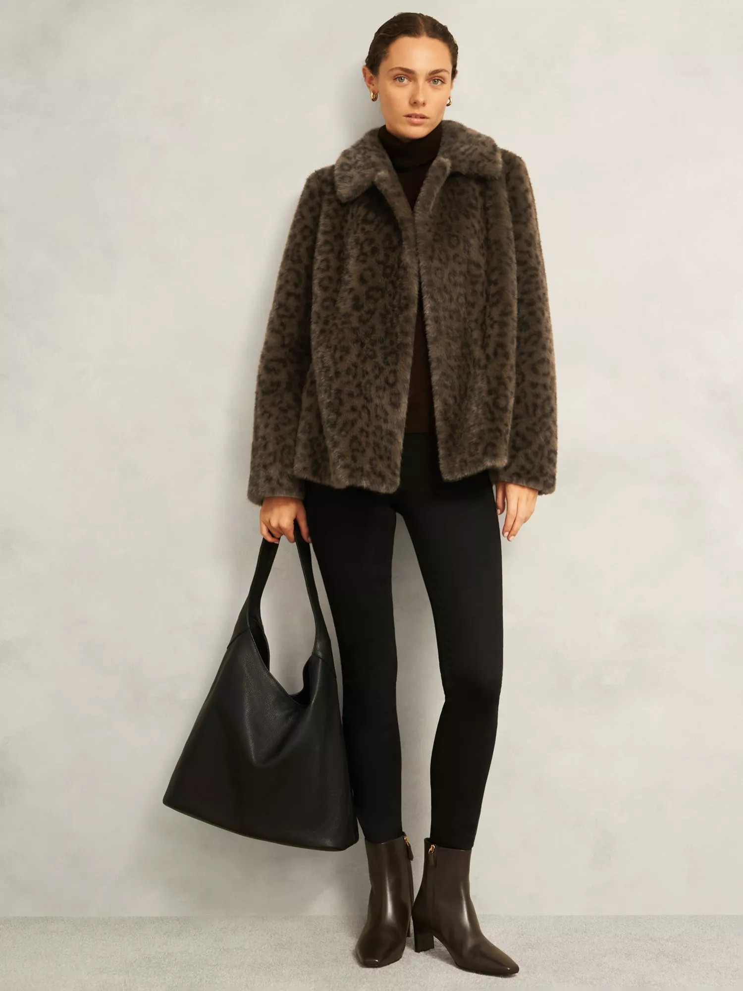 Hobbs Dania Leopard Print Faux Fur Jacket, Brown/Multi | John Lewis (UK)