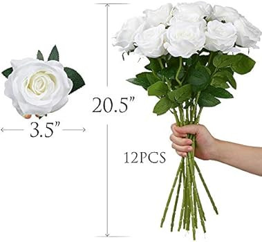 Mocoosy 12 PCS Rose Artificial Flowers, White Silk Roses with Stems Realistic Fake Rose Flower Bo... | Amazon (CA)