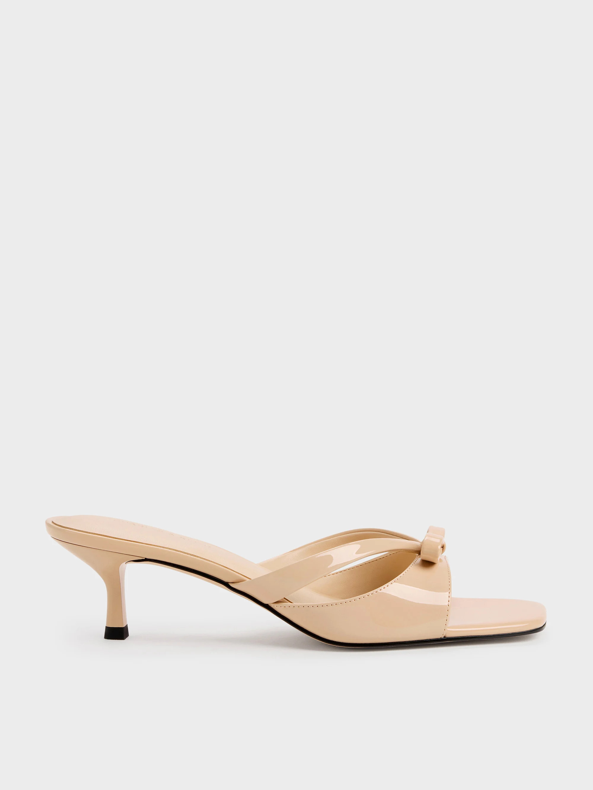 Nude Kaleen Patent Kitten-Heel Mules | CHARLES & KEITH | Charles & Keith EU