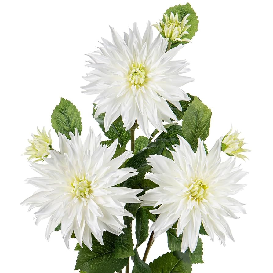 3Pcs White Artificial Dahlia Flowers 29.5" Fake Flower Silk Flowers with Long Stem Floral Arrange... | Amazon (US)