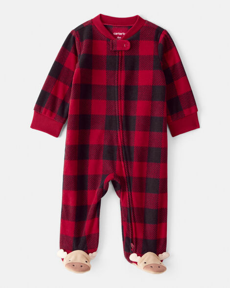 Plaid Print Reindeer Christmas Loose Fit Long-Sleeve Sleep & Play Pajamas - Red | Carter's Inc