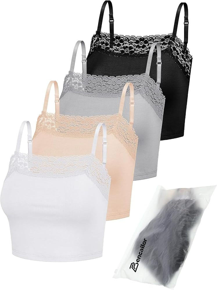 Bencailor 4 Pcs Womens Lace Cami Bralettes Spaghetti Strap Crop Tops Bandeau | Amazon (US)
