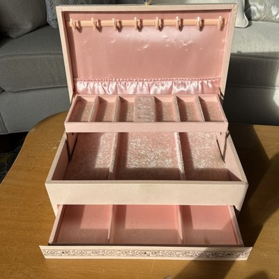 Vintage Large Padded Light Pink 3 Tier Jewelry Box Pink Velvet  Lining | eBay US