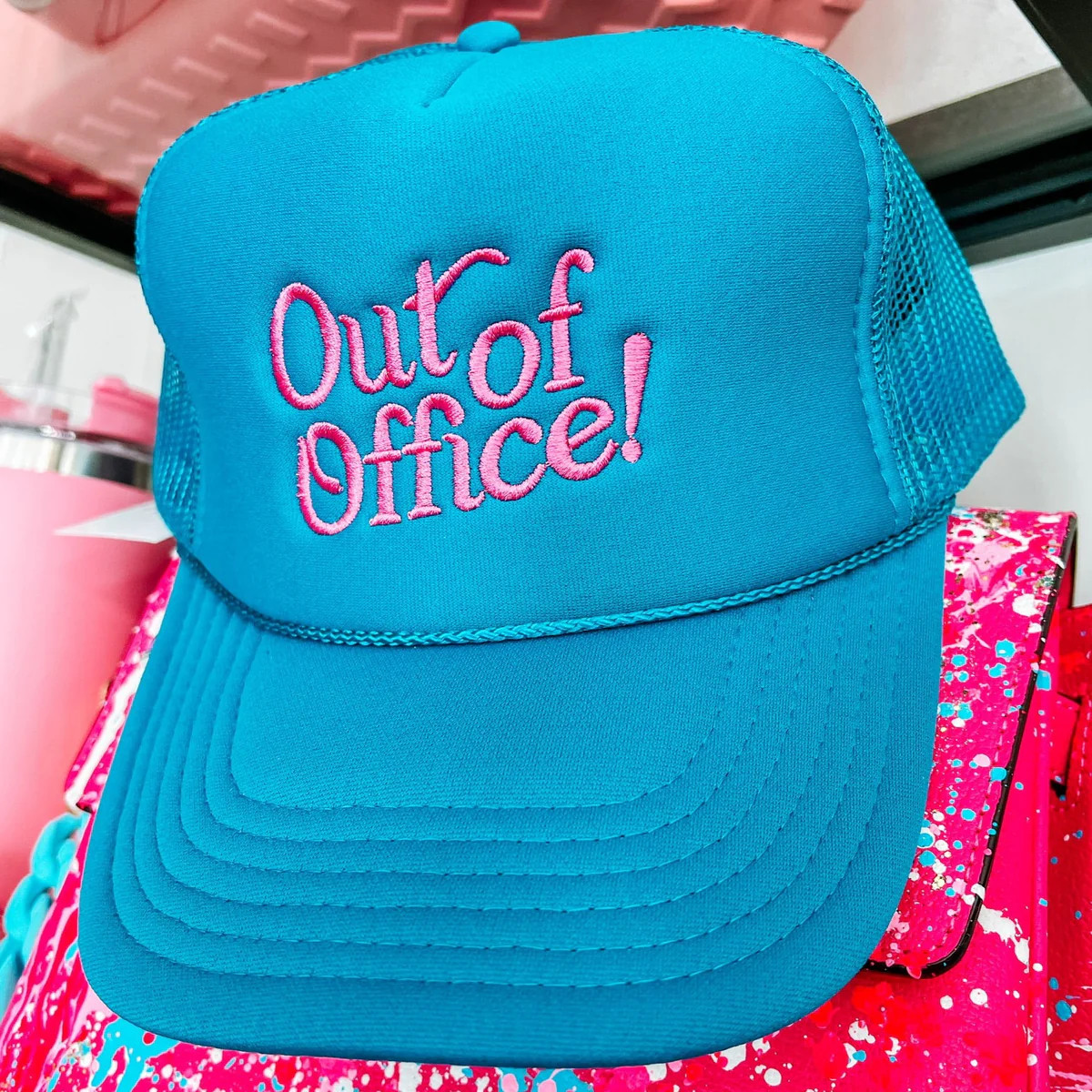Out of Office Trucker Hat - Electric Blue/Pink | Southern Roots