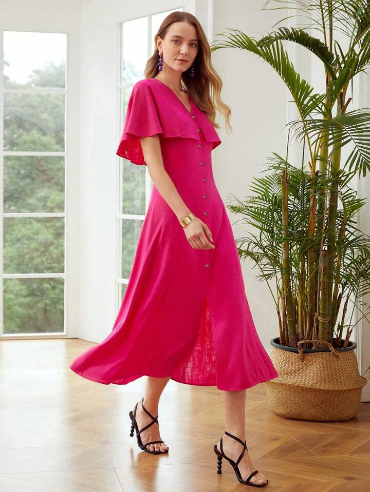 MOTF PREMIUM LINEN VISCOSE CAPE DRESS | SHEIN