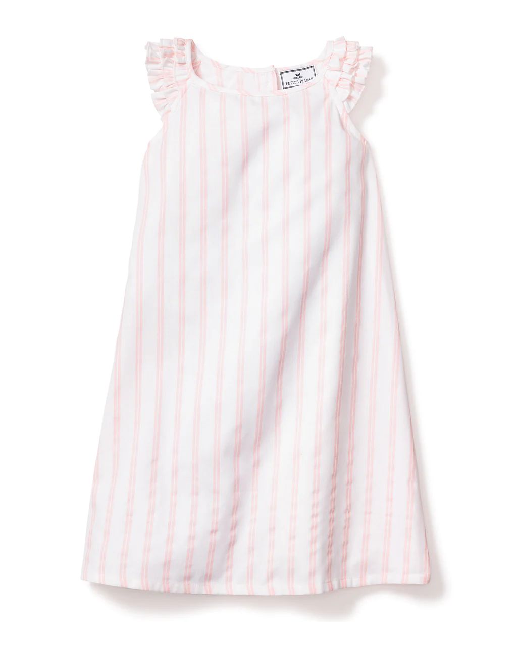 Girl's Twill Amelie Nightgown in Pink and White Stripe | Petite Plume