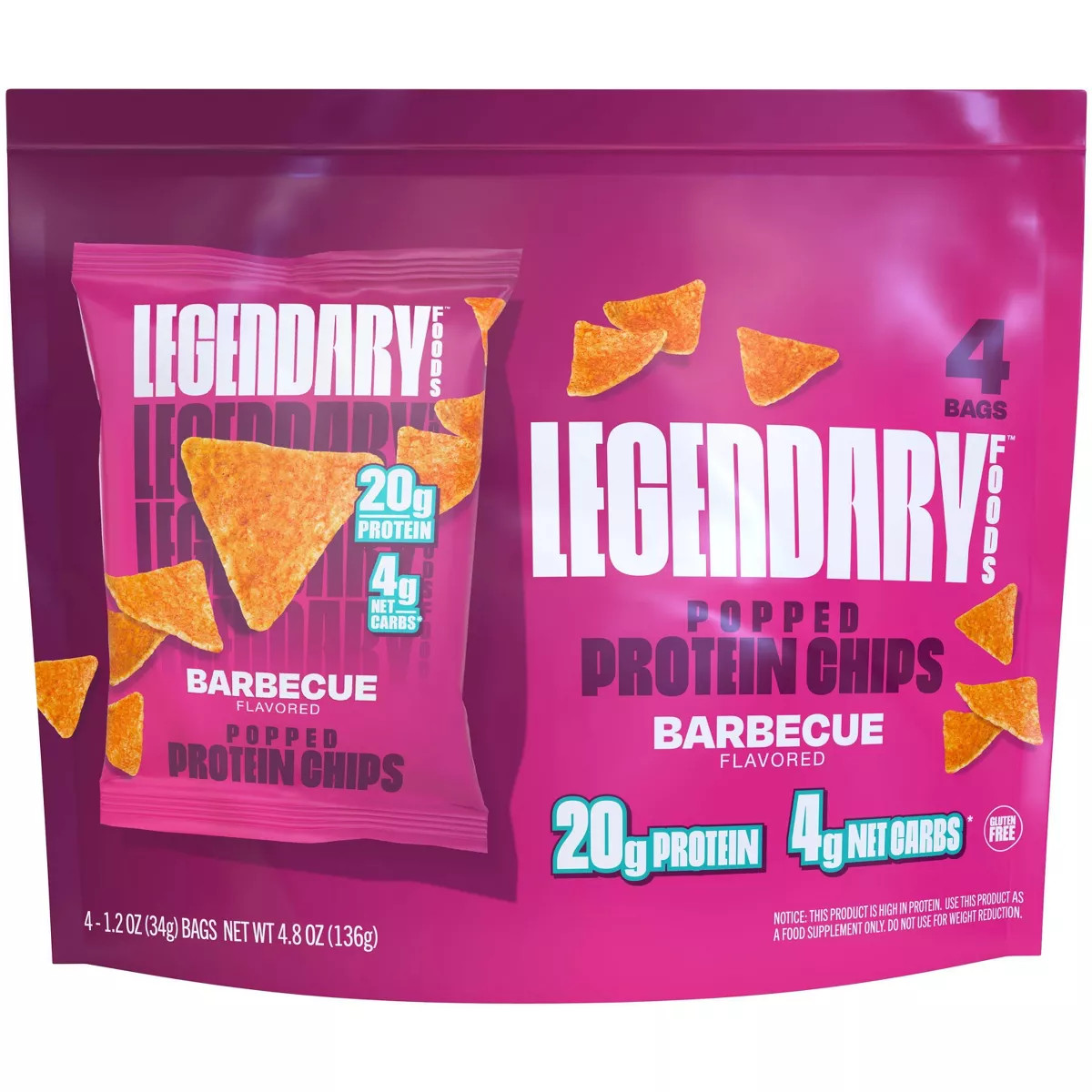 Legendary Foods Gluten Free and Keto Friendly Popped Protein Chips - BBQ -  4.8oz/4ct | Target