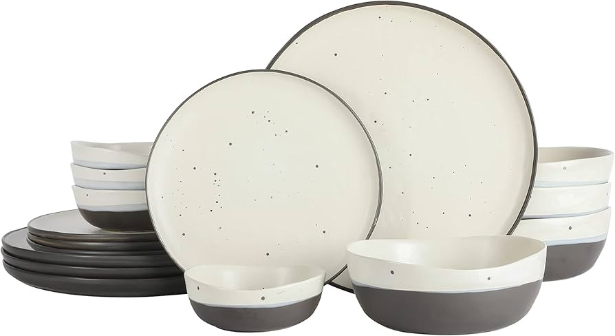 Gibson Elite Rhinebeck Double Bowl Dinnerware Set, Service for 4 (16pcs), White and Black | Amazon (US)