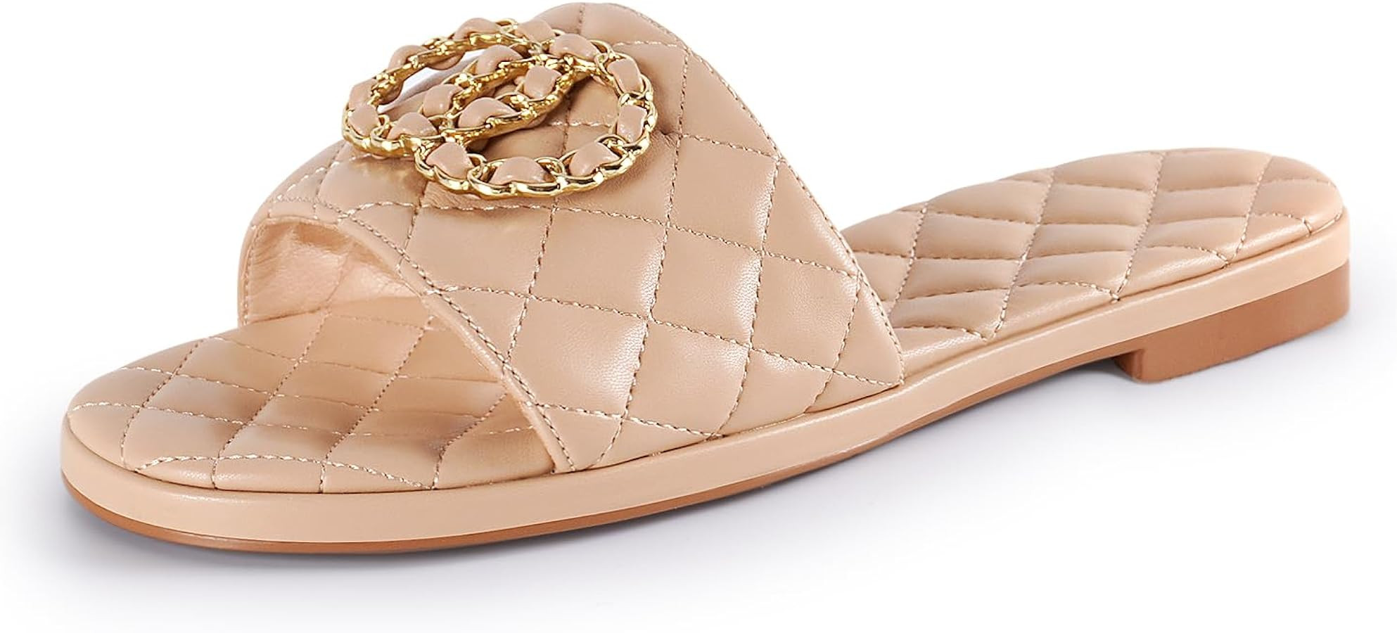 Flat Sandals for Women Slides Dressy Elegant Comfortable Open Toe Fashion Sandals with Memory Foa... | Amazon (US)