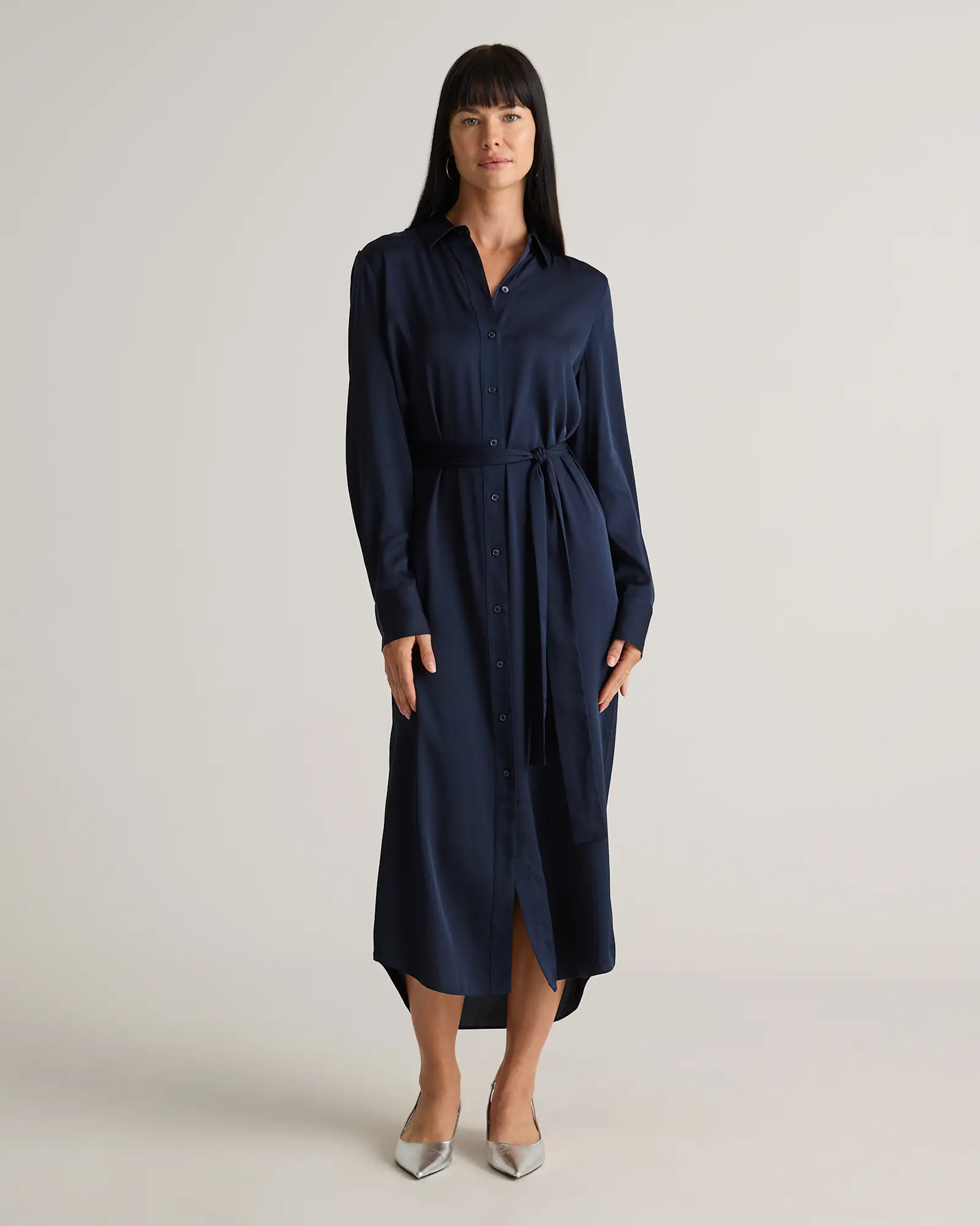 Washable Stretch Silk Maxi Shirt Dress | Quince