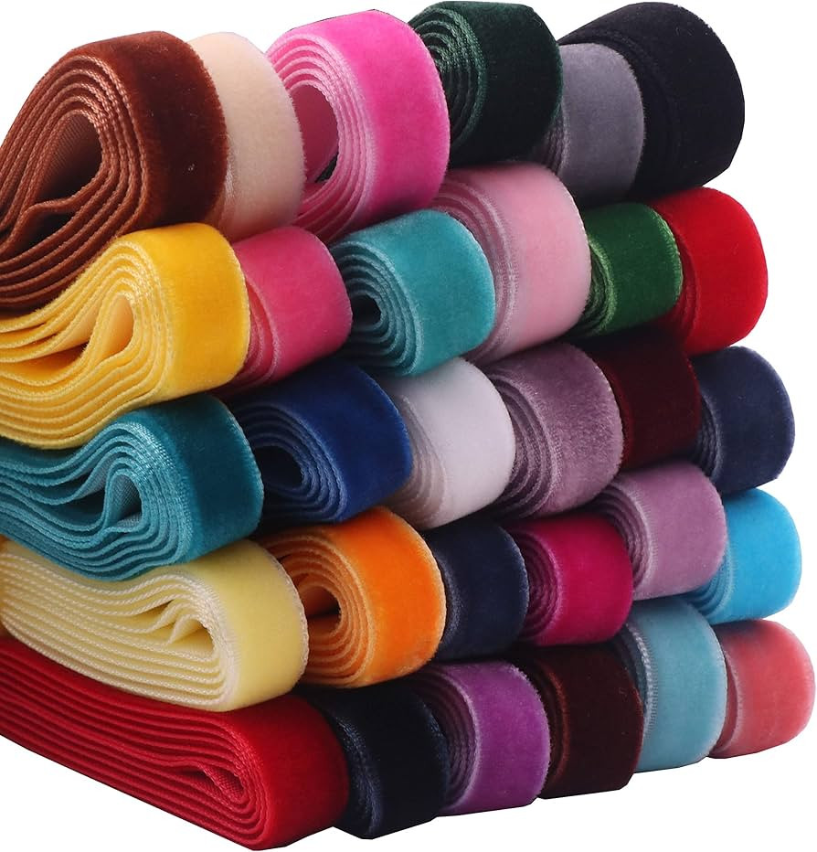 YAKA 30 Yards 3/8"" Velvet Ribbon Lots Bulk Total 30 Colors for Headband, DIY Craft, Hair Bows, G... | Amazon (US)