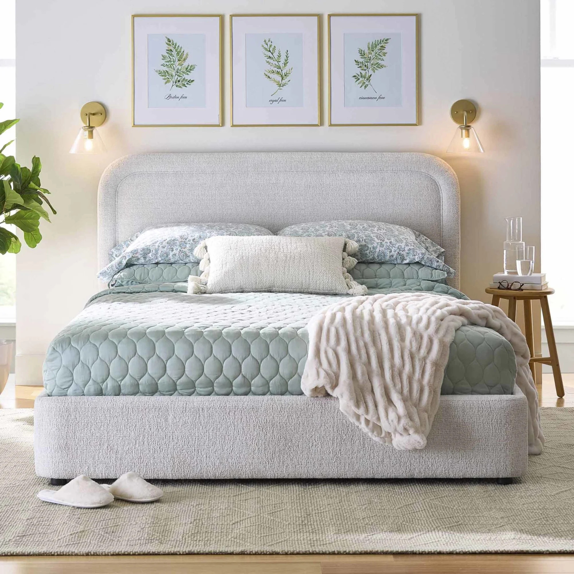 Better Homes & Gardens Juliet King Boucle Platform Bed, Ivory - Walmart.com | Walmart (US)