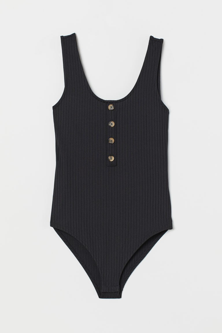 H & M - Ribbed Bodysuit - Black | H&M (US + CA)