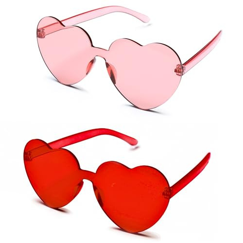 4E's Novelty Red and Pink Heart Sunglasses for Women, Transparent Light Pink & Red Color Rimless Glasses, Valentines Party Love Fashion Accessories | Amazon (US)