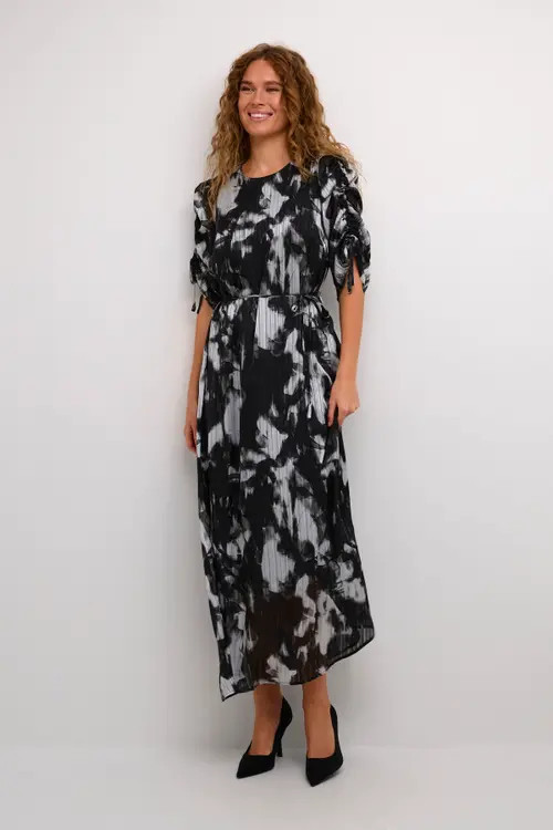 Kaffe Kalifa Chiffon Half Sleeves Maxi Dress in Black/grey Blurry at Nordstrom, Size 14 | Nordstrom