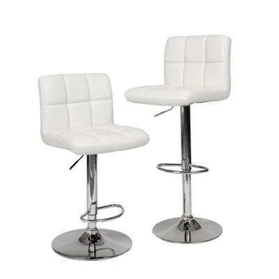 White Faux Leather Adjustable Bar Stools Of 2 - Hydraulic Lift And 360 Degree Swivel For Practical Stylish Seating In Various Settings 2 Seat, Chro | Wayfair North America