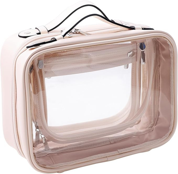 SANHECUN traveling toiletry Case large clear cosmetics case makeup bag (Beige, Small) | Amazon (US)