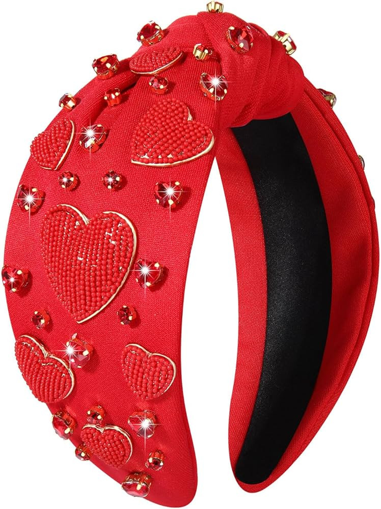 Valentines Day Headband for Women Red Heart Embellished Knotted Headband Valentine's Day Statemen... | Amazon (US)