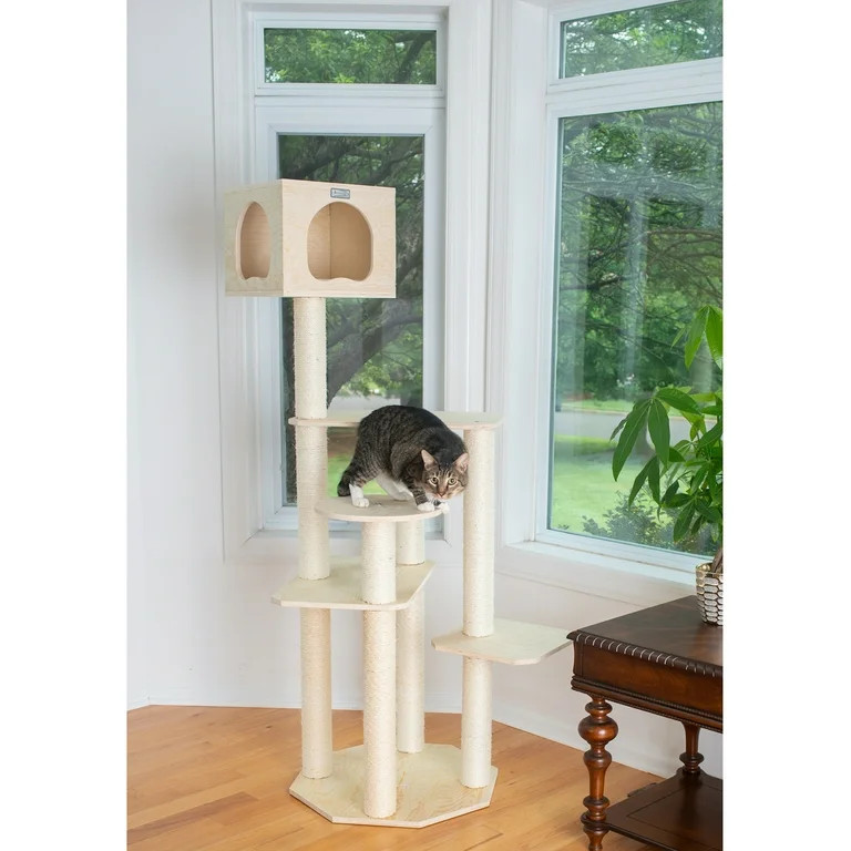 Armarkat 69-in real wood Cat Tree & Condo Scratching Post Tower, Wood | Walmart (US)