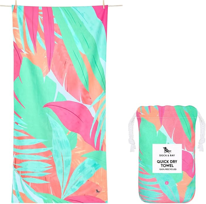 Dock & Bay Beach Towel - Quick Dry, Sand Free - Compact, Lightweight - 100% Recycled - Includes B... | Amazon (US)