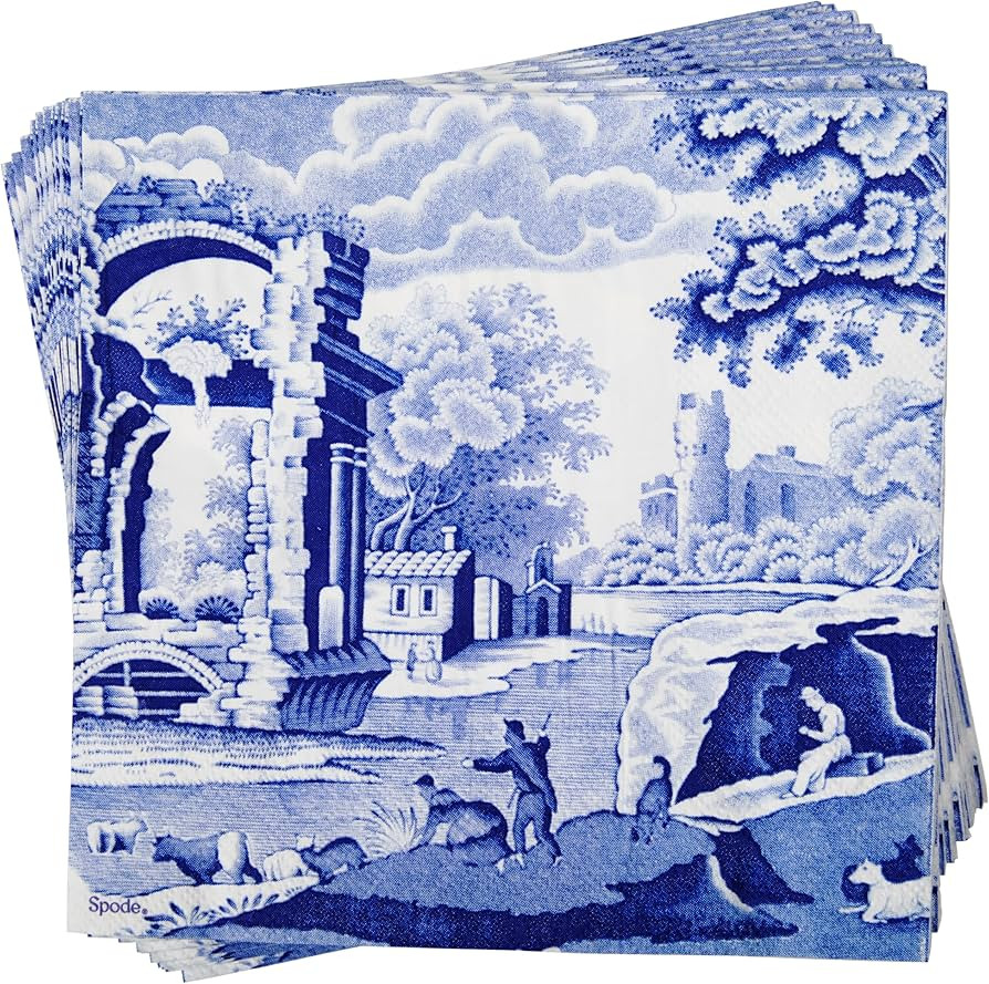 C.R. Gibson TW7-25755 Spode Blue Italia Disposable Paper Lunch Napkins, 6" x 6", Multicolor, 20 P... | Amazon (US)
