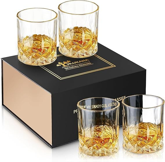 Hlukana Luxury Box Old Fashioned Whiskey Glasses Set of 4, 11 OZ Cocktail Glasses, Bourbon Rocks ... | Amazon (US)