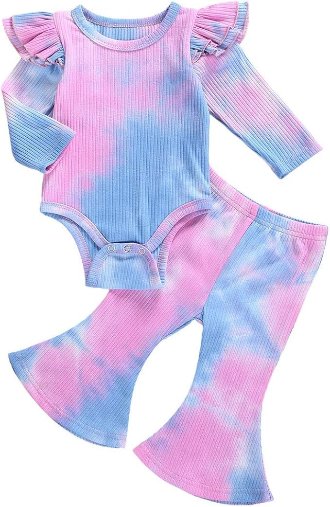 Newborn Baby Girl Boy Autume Clothes Long Sleeve Bodysuit Top+Flared Trousers Pant Set Solid Outf... | Amazon (US)