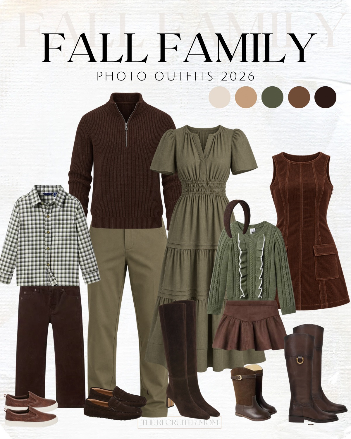 Olive and chocolate brown is my favorite fall combo 🍂 Boots for everyone, zero fuss, and it photographs beautifully. Y'all, that corduroy dress for the girls 😍 

 #fallfamilyphotos #oliveandbrown #ltkfamily #LTKSeasonal #LTKKids #LTKMens