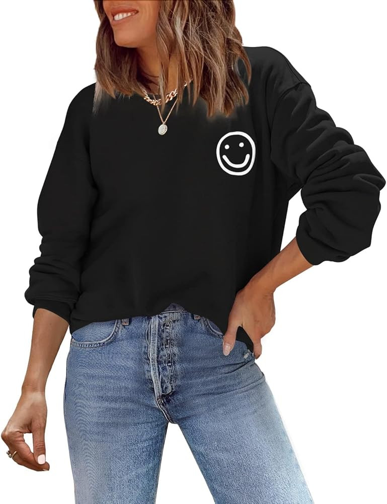 ReachMe Womens Smile Face Sweatshirt Cute Trendy Graphic Sweatshirts Casual Loose Long Sleeve Cre... | Amazon (US)
