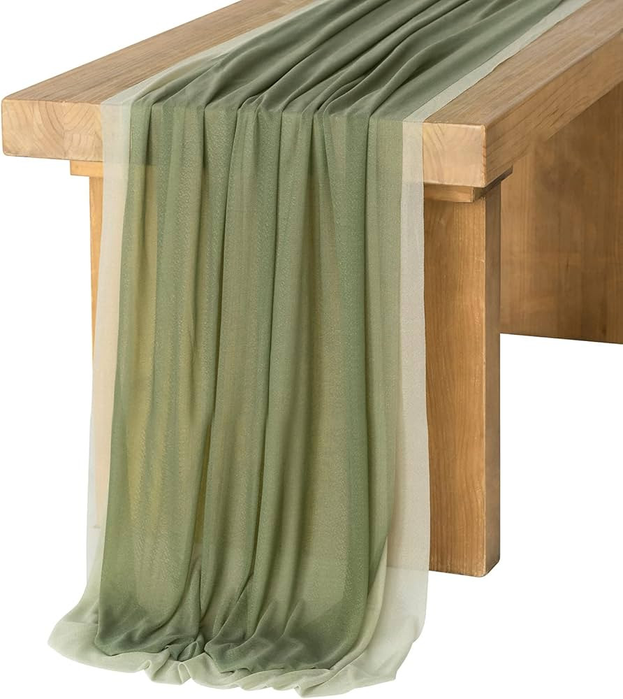 Ling's moment Sage Green & Campsite Chiffon Like Table Runner 30" x 120" (Set of 2) for Sweethear... | Amazon (US)