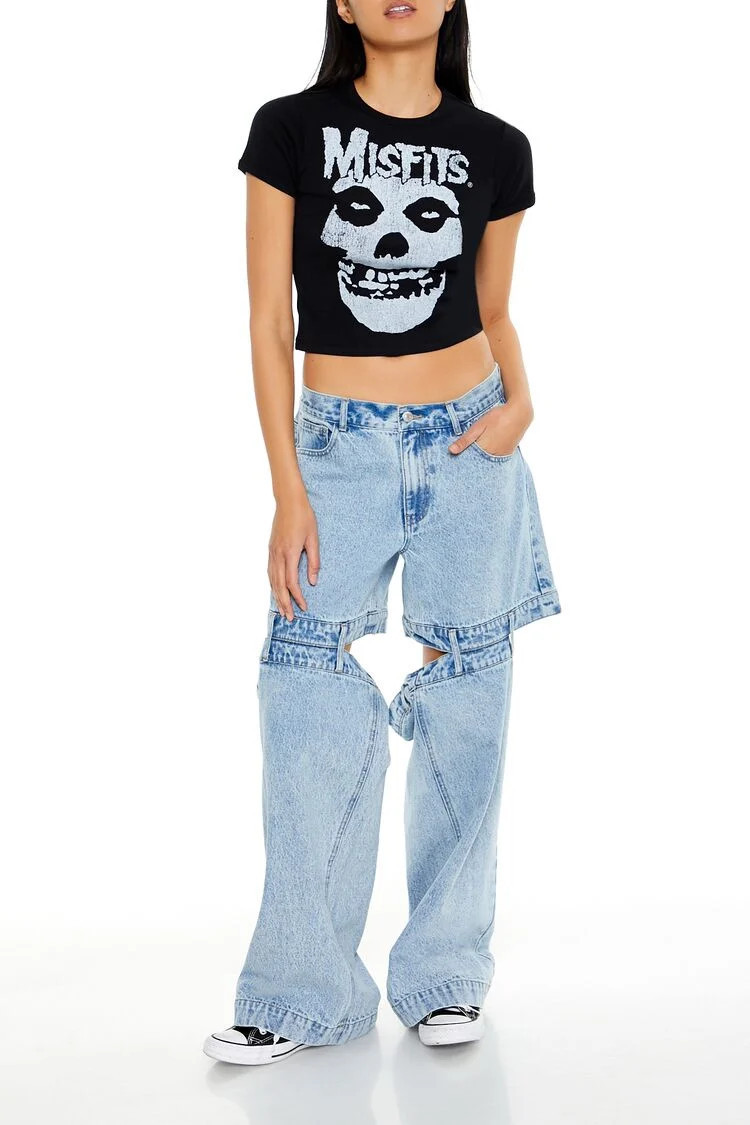 Women's Cutout Mid-Rise Baggy Jeans in Light Denim, 29 | Forever 21